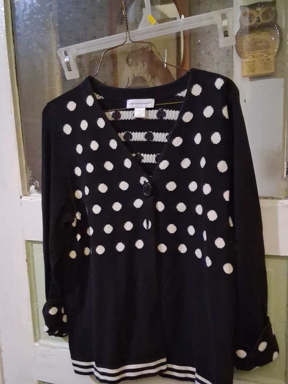 Christopher & Banks Black and White Polka Dot Button Cardigan